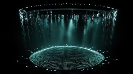 Digital abstract of data streams converging onto a circular data hub.