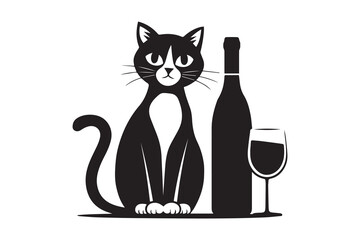cat wine Black and White Vector
