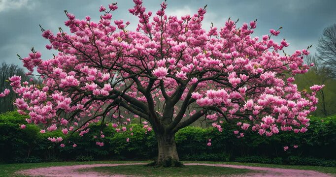 Complete magnolia tree in flower.