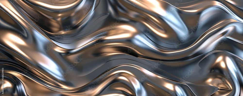 Aufkleber flowing and reflecting: liquid silver metal in a wavy pattern