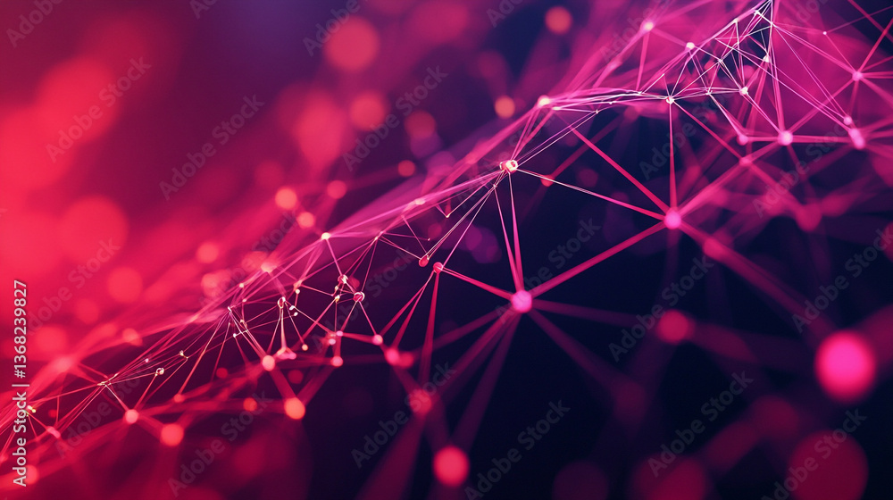 Poster abstract pink network with connecting dots and lines against a dark gradient background design