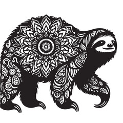 Fototapeta premium Black Color Giant Ground Sloth Silhouette Vector Illustration, Solid White Background
