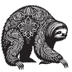 Black Color Giant Ground Sloth Silhouette Vector Illustration, Solid White Background