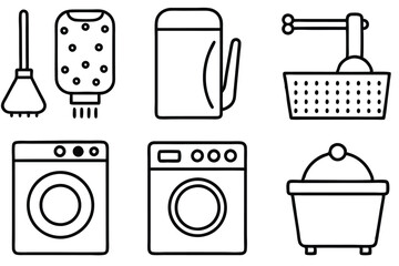 Washing Line Art Illustration in Bold Monochrome Style