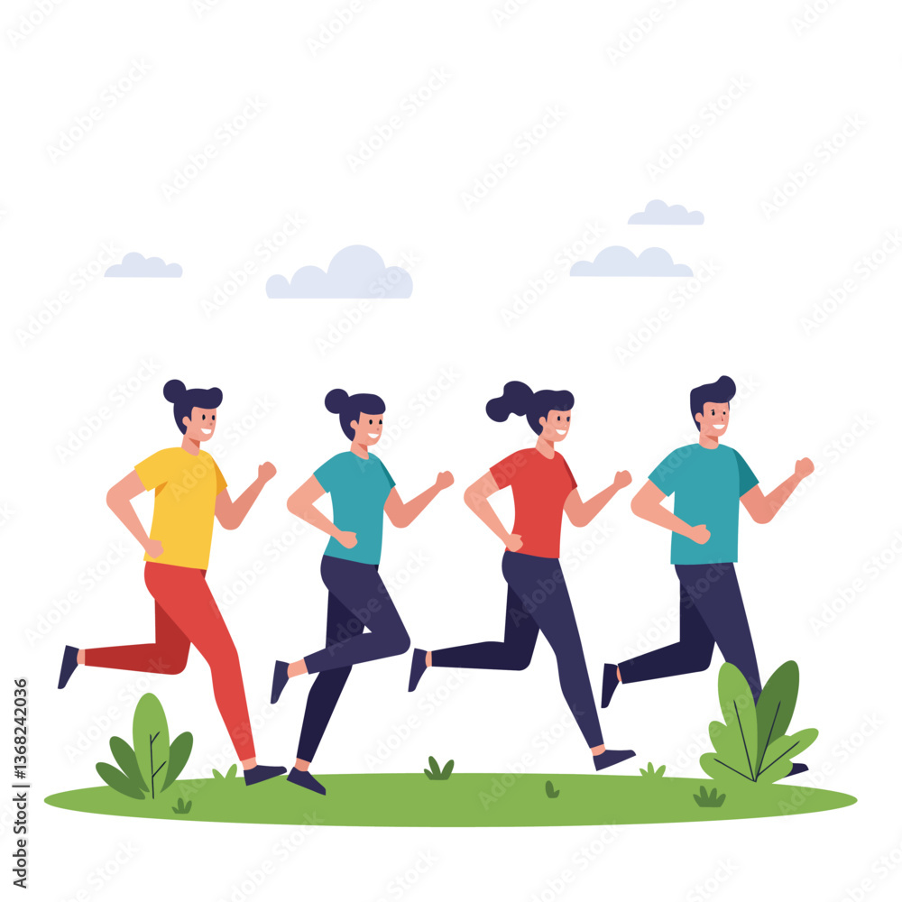 Aufkleber running figures in various colors showcasing movement in flat vector art