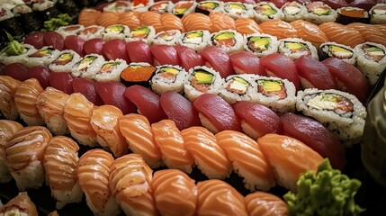 Sushi platter showcase restaurant food photography culinary delights close-up japanese cuisine