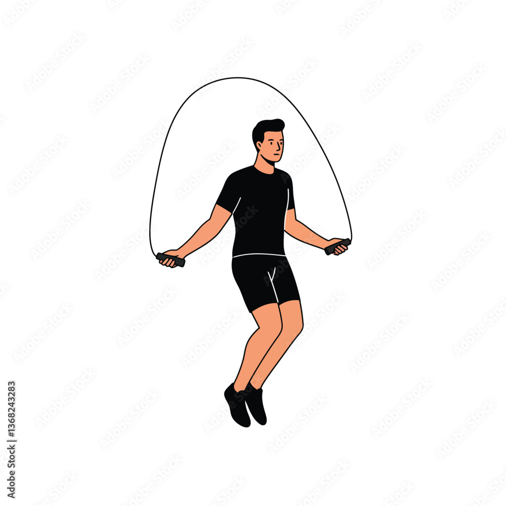 Poster person jumping rope in flat style with dynamic motion elements in vector art