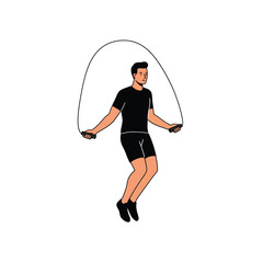 Obraz premium Person jumping rope in flat style with dynamic motion elements in vector art