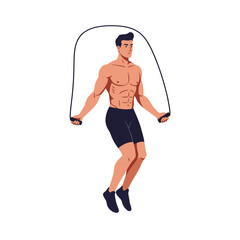 Fototapeta premium Athletic man jumping rope in flat style dynamic vector illustration