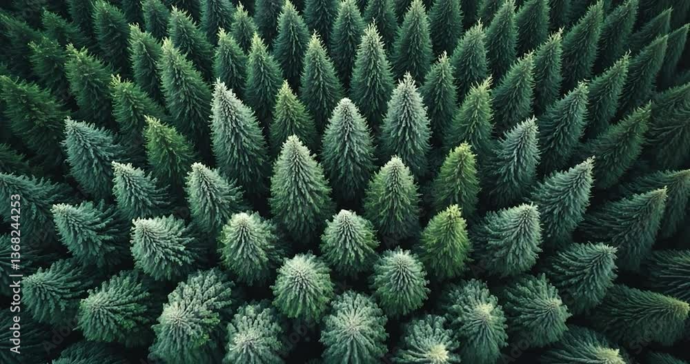 Poster complete image of coniferous trees within the forest. aerial photography.