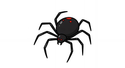 Cartoon Black Widow Spider Illustration with Red Markings on White Background