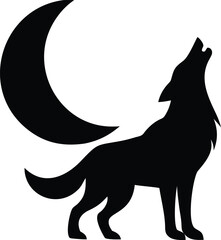 Silhouette of the Wolf and the Moon: A striking silhouette of a wolf howling at the moon, a dramatic and evocative image, depicting the untamed spirit of nature.