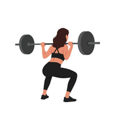 Woman performing a squat with weights in a minimal flat style vector art