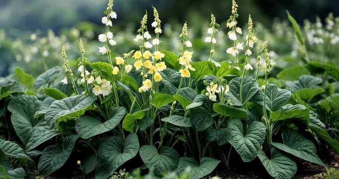 Common bean flowers in the garden's open ground.