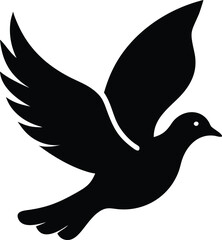 Dove in Flight Silhouette: A serene black silhouette of a dove soaring through the air, symbolizing peace, freedom, and hope, against a clear backdrop.