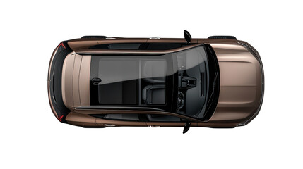 Modern Bronze SUV Parked with Panoramic Sunroof Open, Aerial View