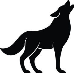 Silhouette of the Howling Wolf: A stark black silhouette of a wolf standing tall, head raised and howling towards the sky, expressing wilderness. 
