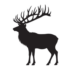 Black Color Irish Elk Silhouette Vector Illustration, Solid White Background
