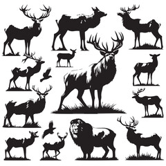 Black Color Irish Elk Silhouette Vector Illustration, Solid White Background