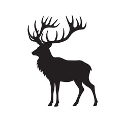 Black Color Irish Elk Silhouette Vector Illustration, Solid White Background