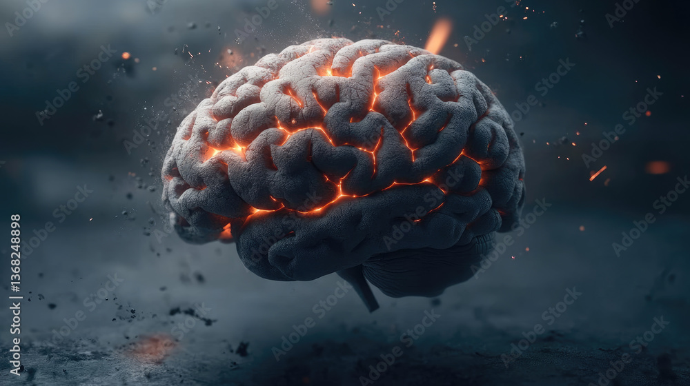 Poster explosive brain visualization digital art abstract environment dark setting conceptual imagery