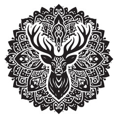 Black Color Irish Elk Silhouette Vector Illustration, Solid White Background