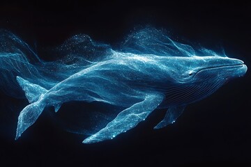 Aquatic chart illustrating the migration paths of whales across oceans, with flowing lines and ocean blues representing the epic journeys and seasonal movements of these majestic creatures