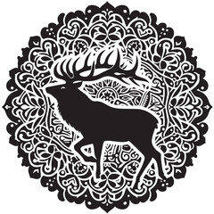 Black Color Irish Elk Silhouette Vector Illustration, Solid White Background