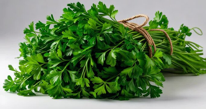 Fresh parsley against a white backdrop
