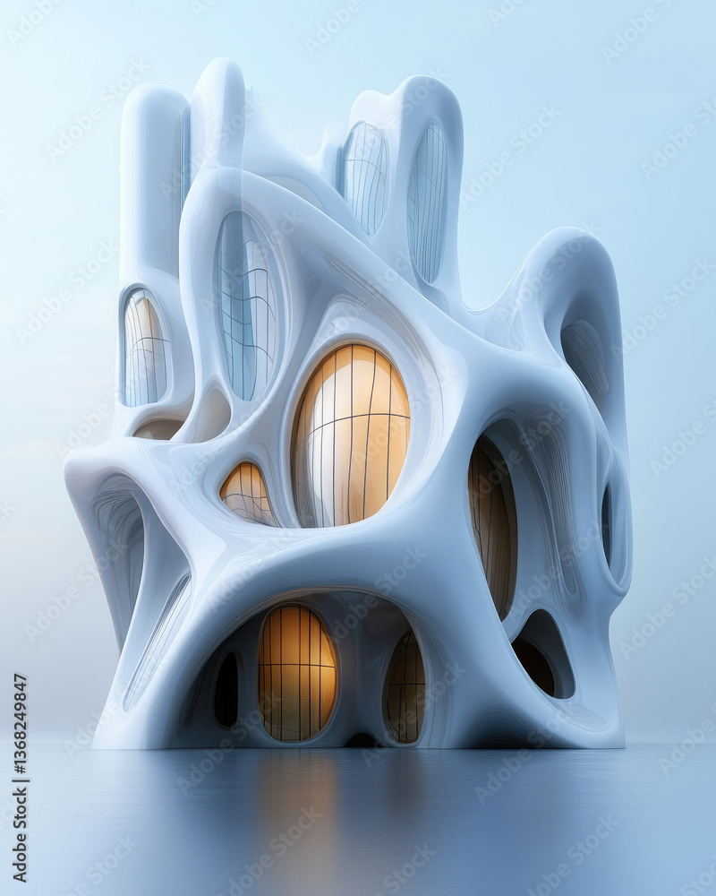 Poster innovative architectural structure modern design 3d model futuristic environment artistic perspectiv