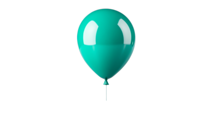 Turquoise balloon floating against black, celebration symbol, cut out transparent