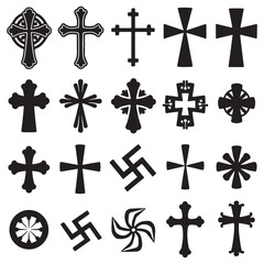 Obraz premium SET VECTOR VARIOUS STYLE CROSS, Christian cross SILHOUETTES