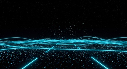 Obraz premium Abstract Cyan Waves Glow Darkly. AI Generated