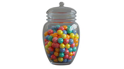 Colorful gumballs filling a glass candy jar, offering a sweet treat