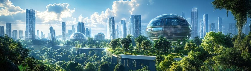 Fototapeta premium A solarpowered smart city with green energy solutions