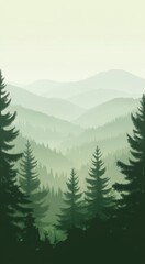 Beautiful misty morning landscape with a foggy forest, mountains, and sky background, phone wallpaper