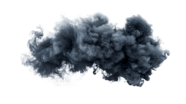 Moody gray cloud on black background creates dramatic atmosphere, cut out transparent