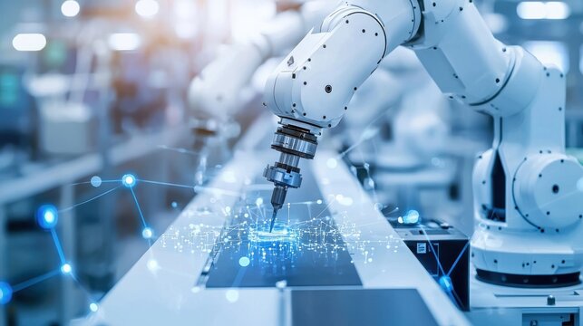 Advanced Robotic Arm in Modern Factory Setting for AI Language Model Adaptability Solutions