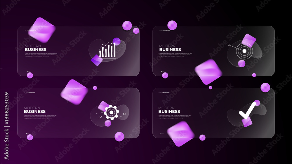 Poster business layout frame presentation with frosted blur floating shape modern trendy gradient glass mor