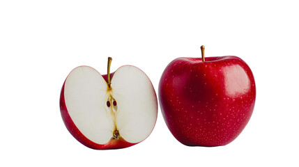 Sliced red apple and a whole fruit, studio shot, cut out transparent