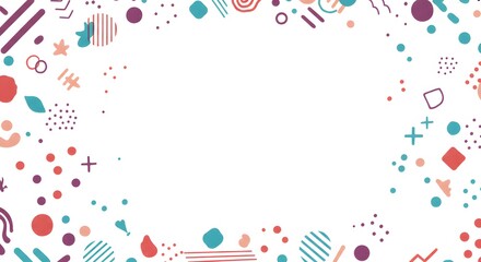 Abstract geometric shapes border background with colorful elements