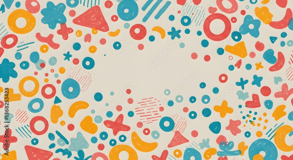 Poster playful abstract pattern background with geometric shapes and confetti