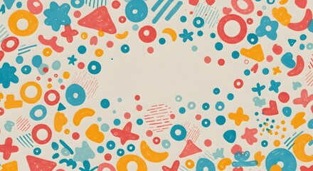 Playful abstract pattern background with geometric shapes and confetti