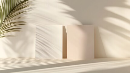 Obraz premium Minimalist Mockup Pale Cards, Palm Shadow of excellence in splendor beyond compare with grace