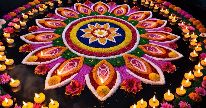 Festivals featuring floral carpets created from petals of different flowers during Onam.