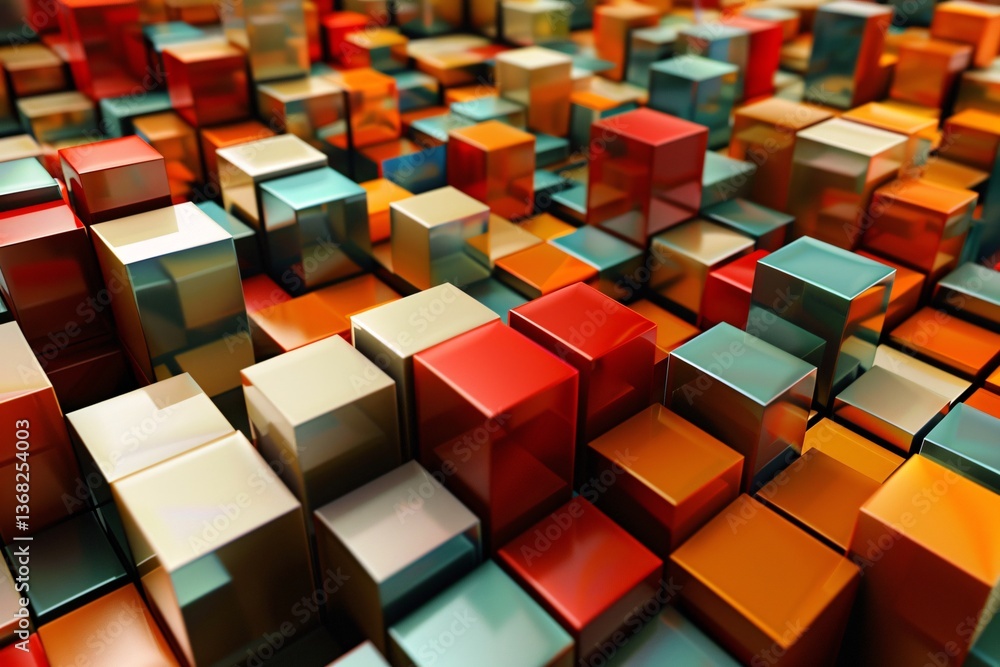 Fototapete Dynamic pattern: shiny colorful cubes in a 3d render