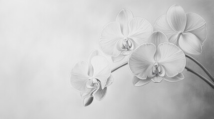 Elegant Orchid Flowers in Black and White for Botanical Illustrations