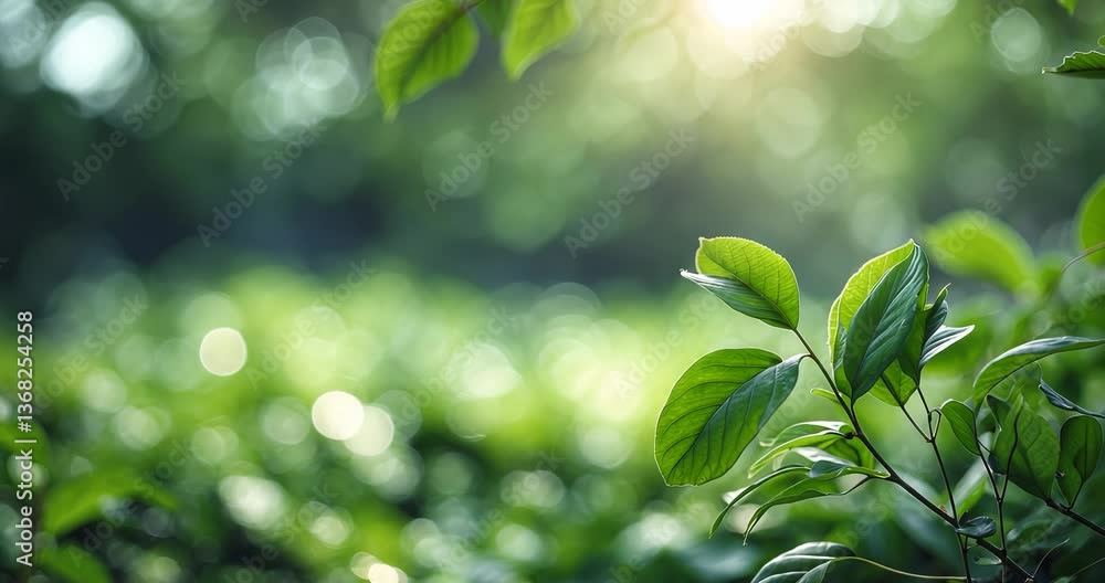 Poster concept of a nature perspective featuring a green leaf against a blurred green background in a garde