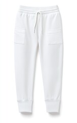 White, soft, joggers with pockets.  Cropped style.  Perfect for casual wear