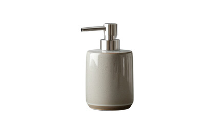 Obraz premium Gray ceramic soap dispenser with chrome pump on white background